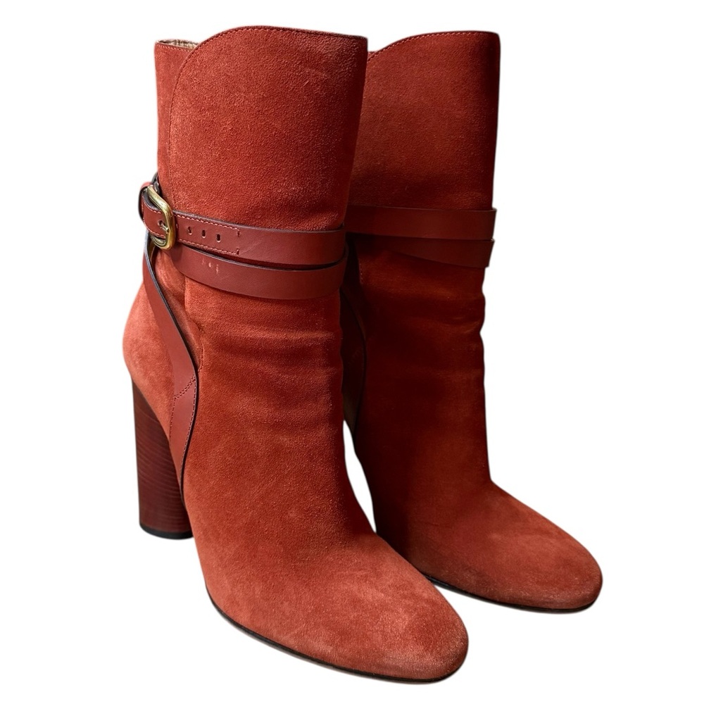 Gucci Abigail Suede Ankle Boots Rust Orange Ankle Straps EU 39 US 9 - Picture 2 of 16